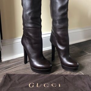 Authentic Gucci leather high heeled platform boots